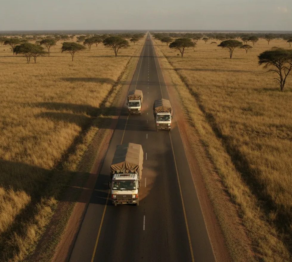 AutoRight truck on a long-haul corridor at dusk